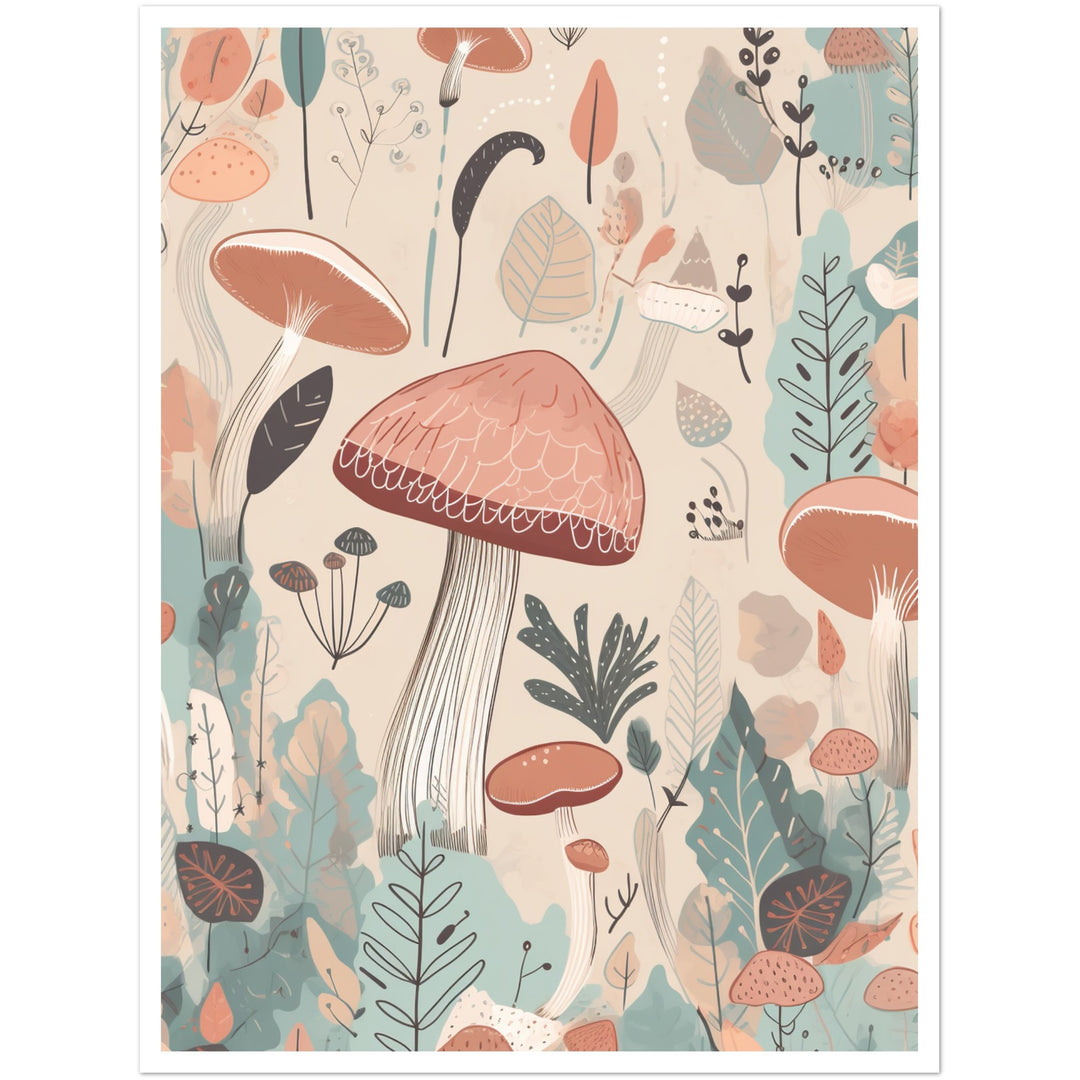 Enchanted Mushrooms Earthly Floral Abstract Wall Art Print