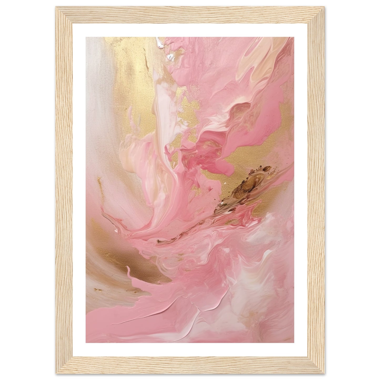 Melting Waves of Pink and Gold Abstract Painting Wall Art Print