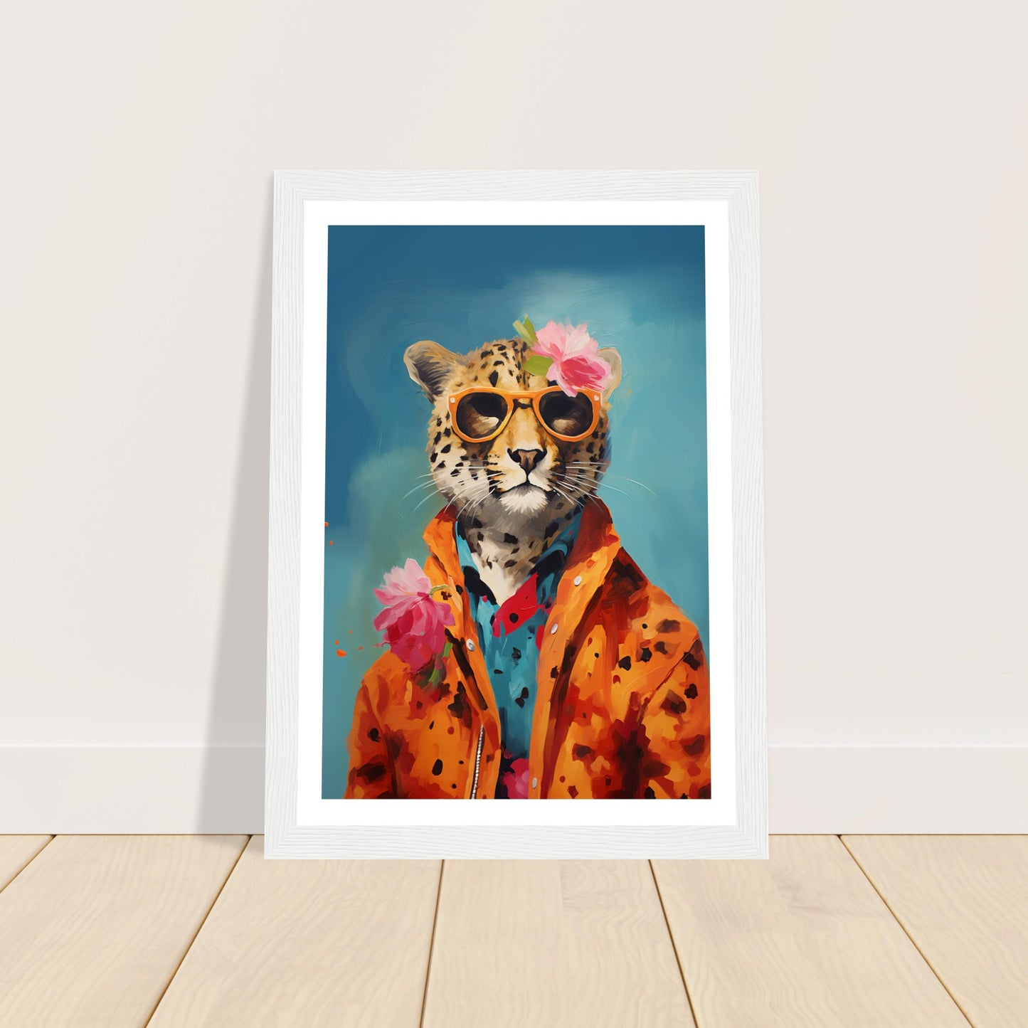 Cheetah in Floral Attire Wall Art Print