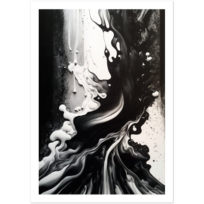 Organic Depths: Black & White Melt Painting Wall Art Print