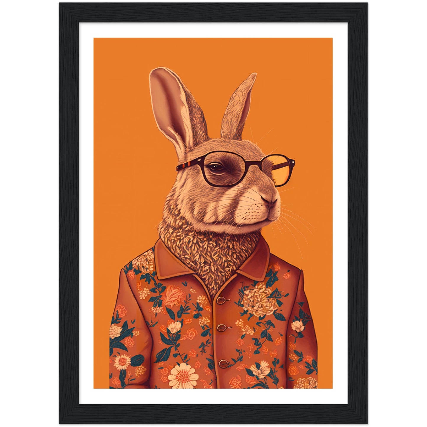 Floral Hipster Rabbit Wall Art Print