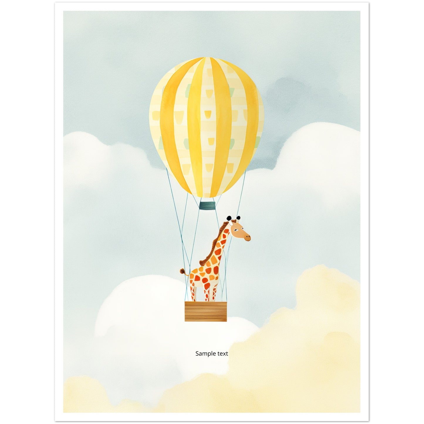 Giraffe Hot Air Balloon Sky Adventure Wall Art Print