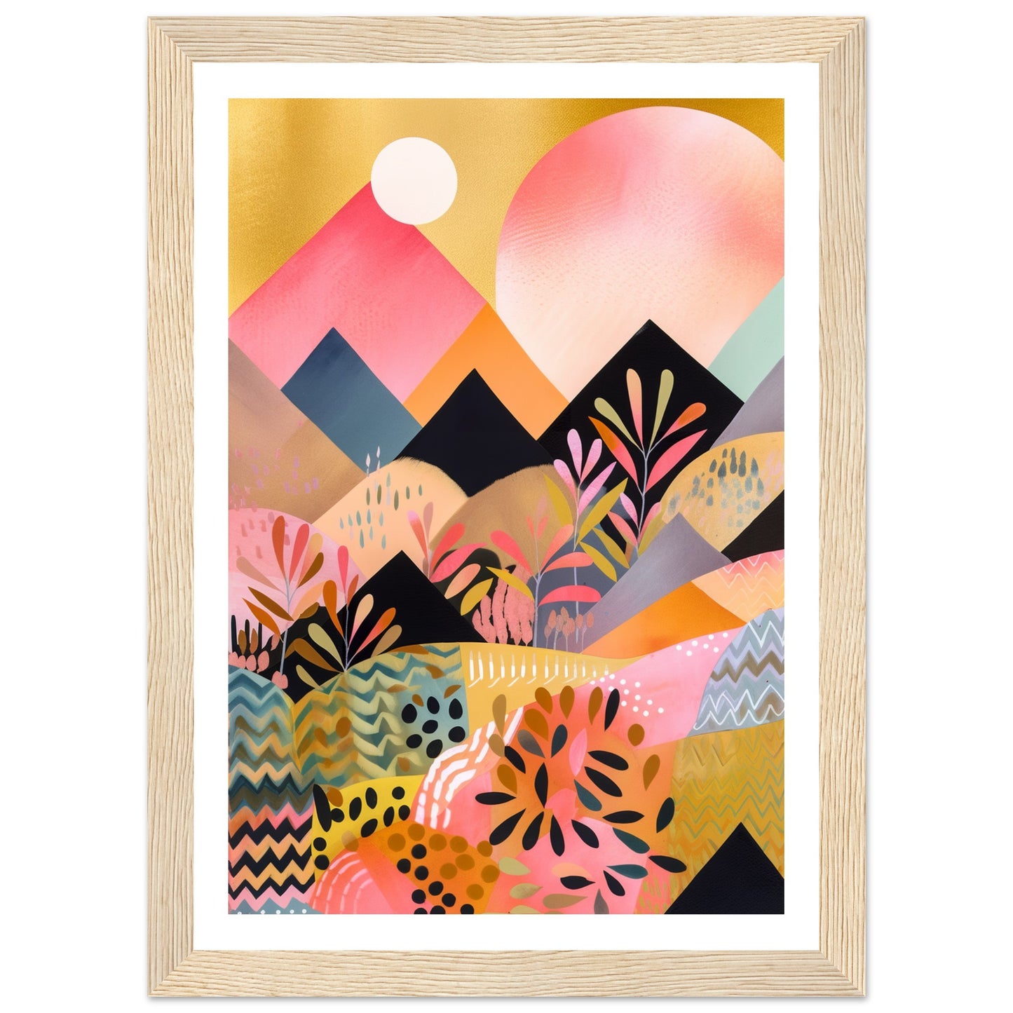 Lush Pink Zig Zag Mountain Peaks Wall Art Print