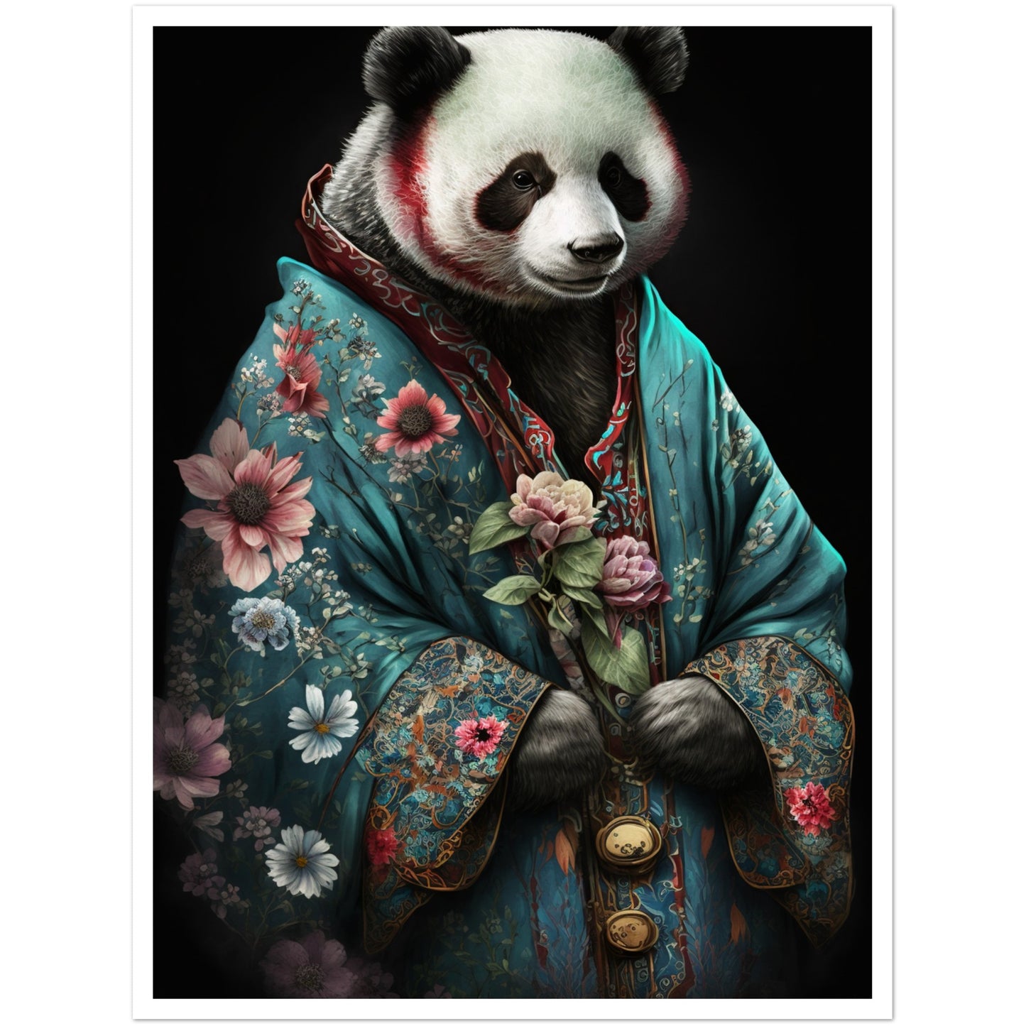 Panda in Kimono Illustration Wall Art Print