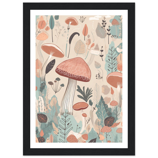 Enchanted Mushrooms Earthly Floral Abstract Wall Art Print