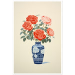 Load image into Gallery viewer, Elegant Roses in Blue Vase Wall Art Print
