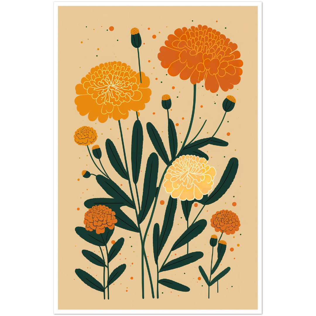 Marigold Minimalist Flower Bloom Wall Art Print