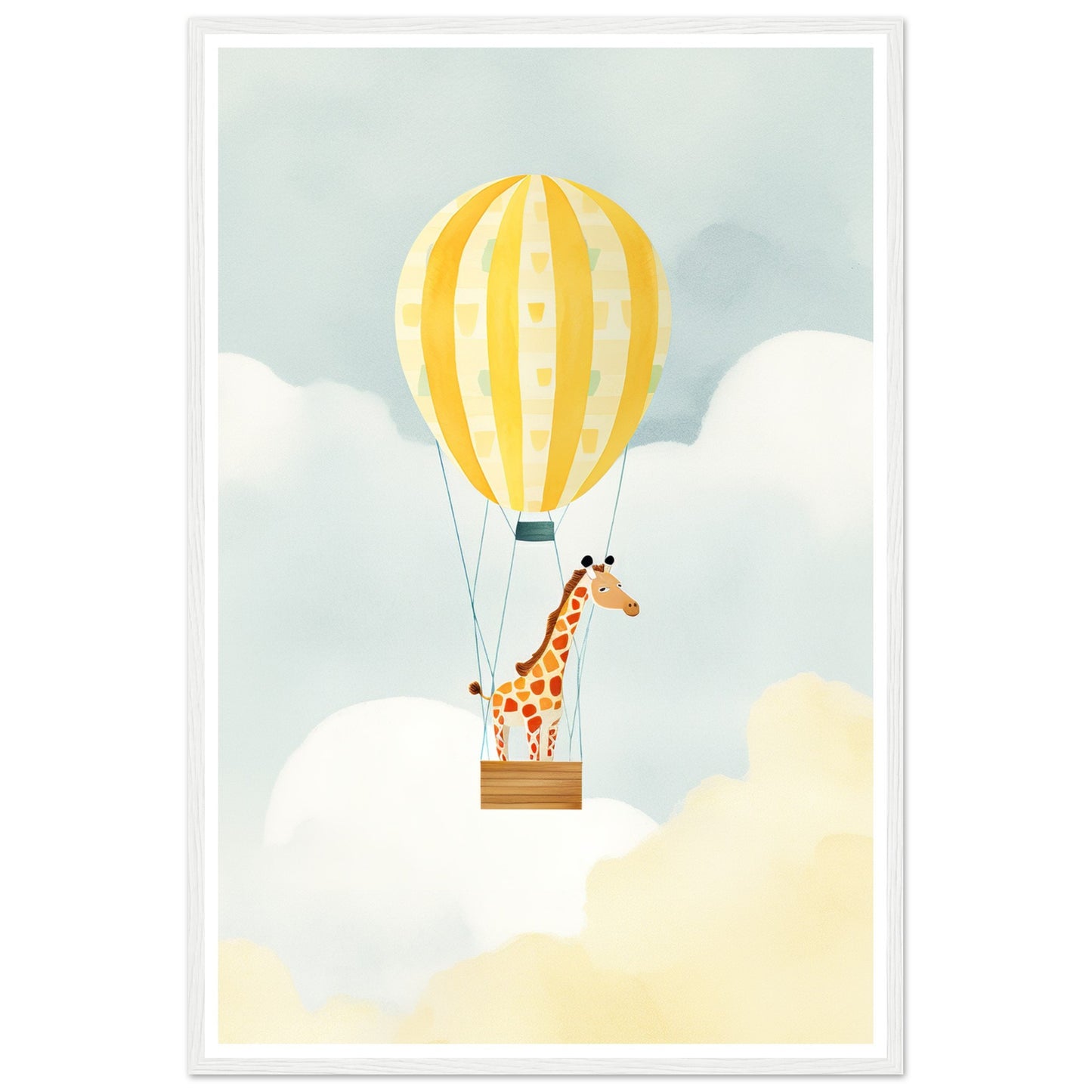 Giraffe Hot Air Balloon Sky Adventure Wall Art Print