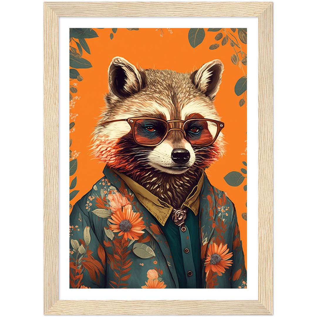 Floral Rascal Raccoon Illustration Wall Art Print