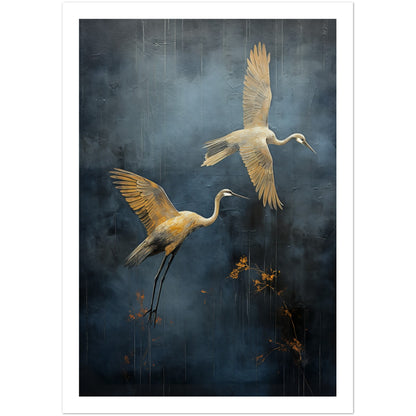 Japanese Inspired Soaring Cranes Wall Art Print