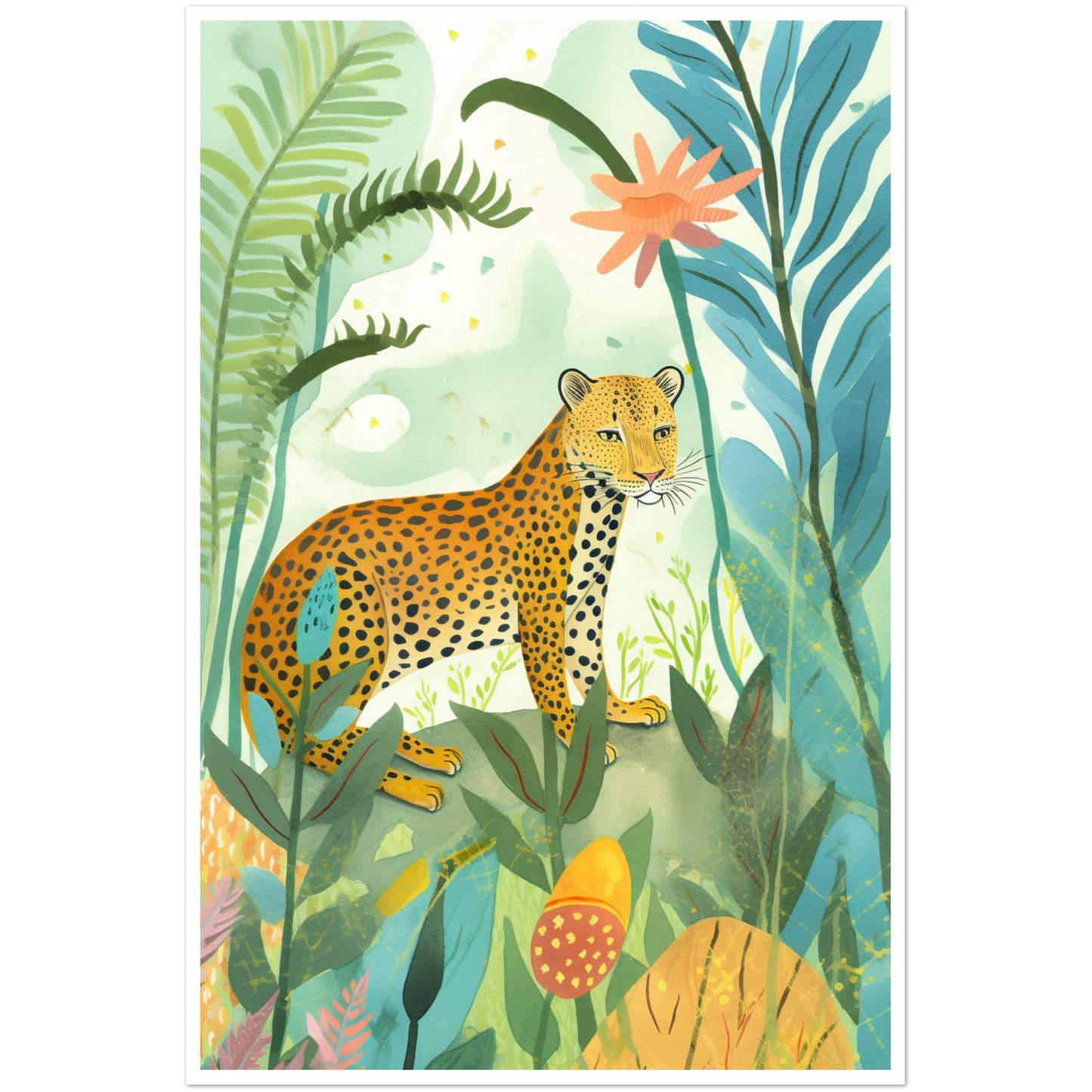 Playful Jungle Leopard Wall Art Print