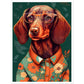 Floral Dachshund Dog Illustration Wall Art Print