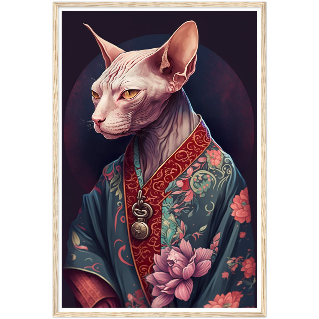 Sphynx Cat Wearing Japanese Kimono Wall Art Print