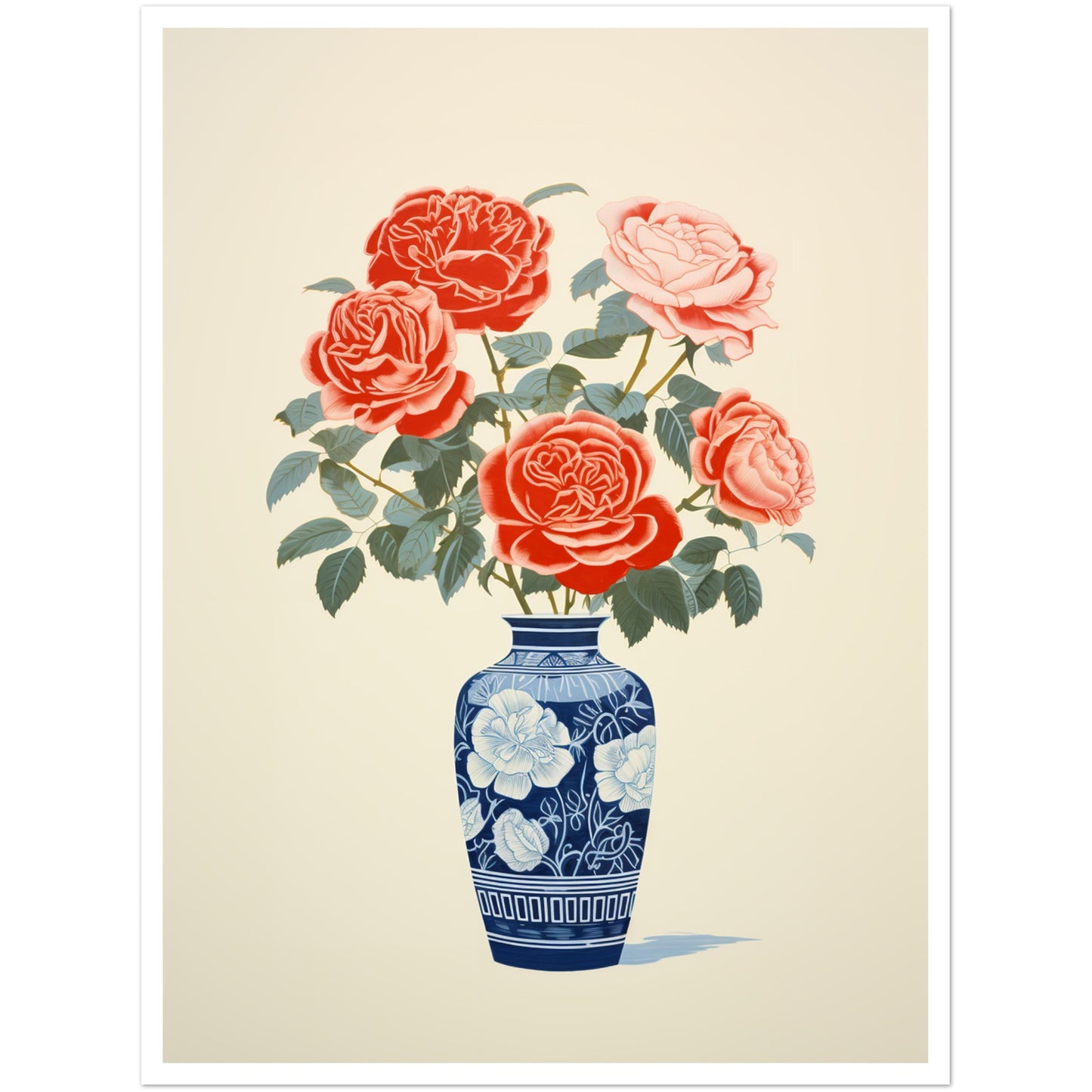 Elegant Roses in Blue Vase Wall Art Print