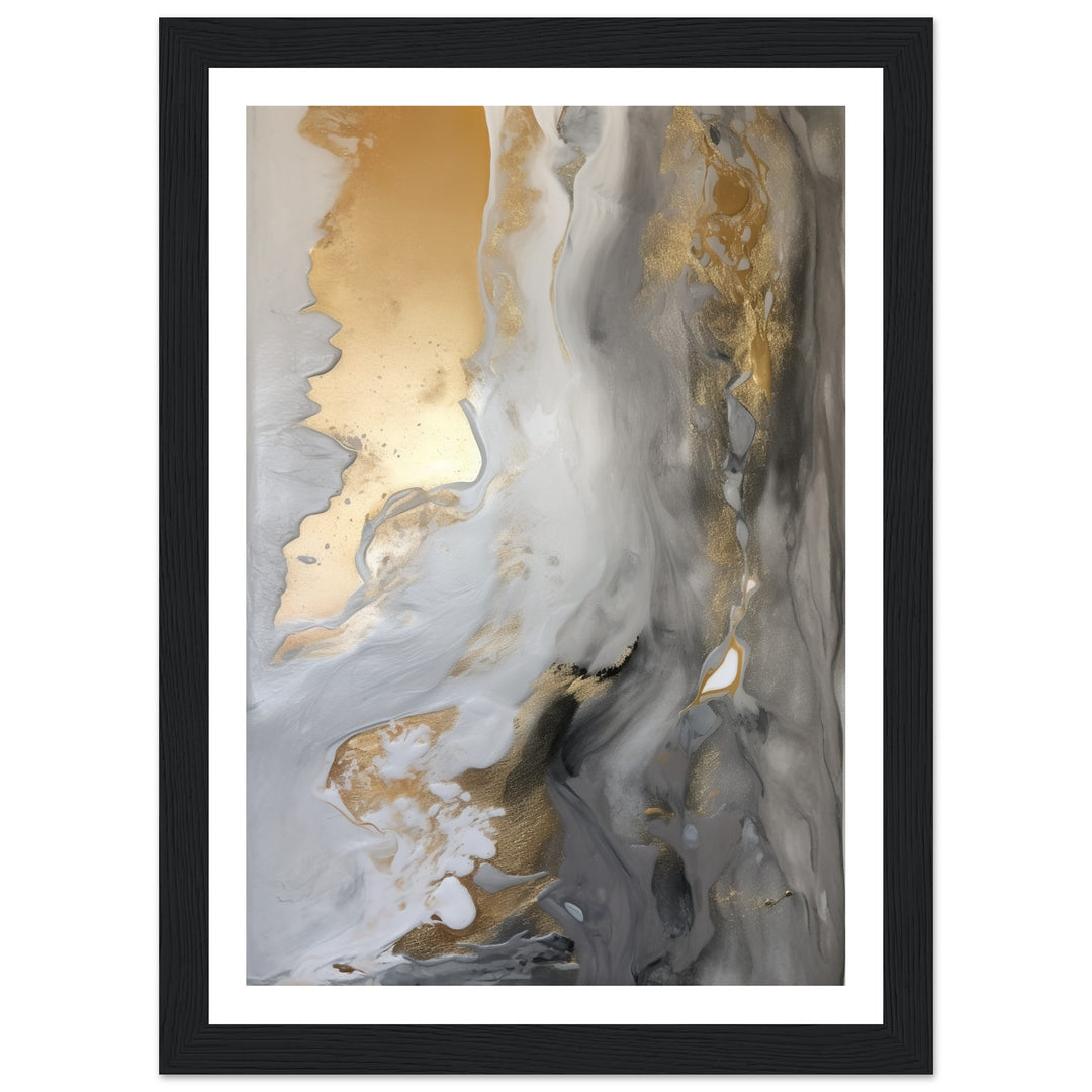 Fluid Melodies of Black, White, and Gold Abstract Wall Art Print