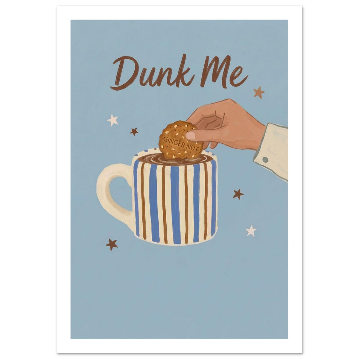 Biscuit dunking into a striped mug wall art print, image 11
