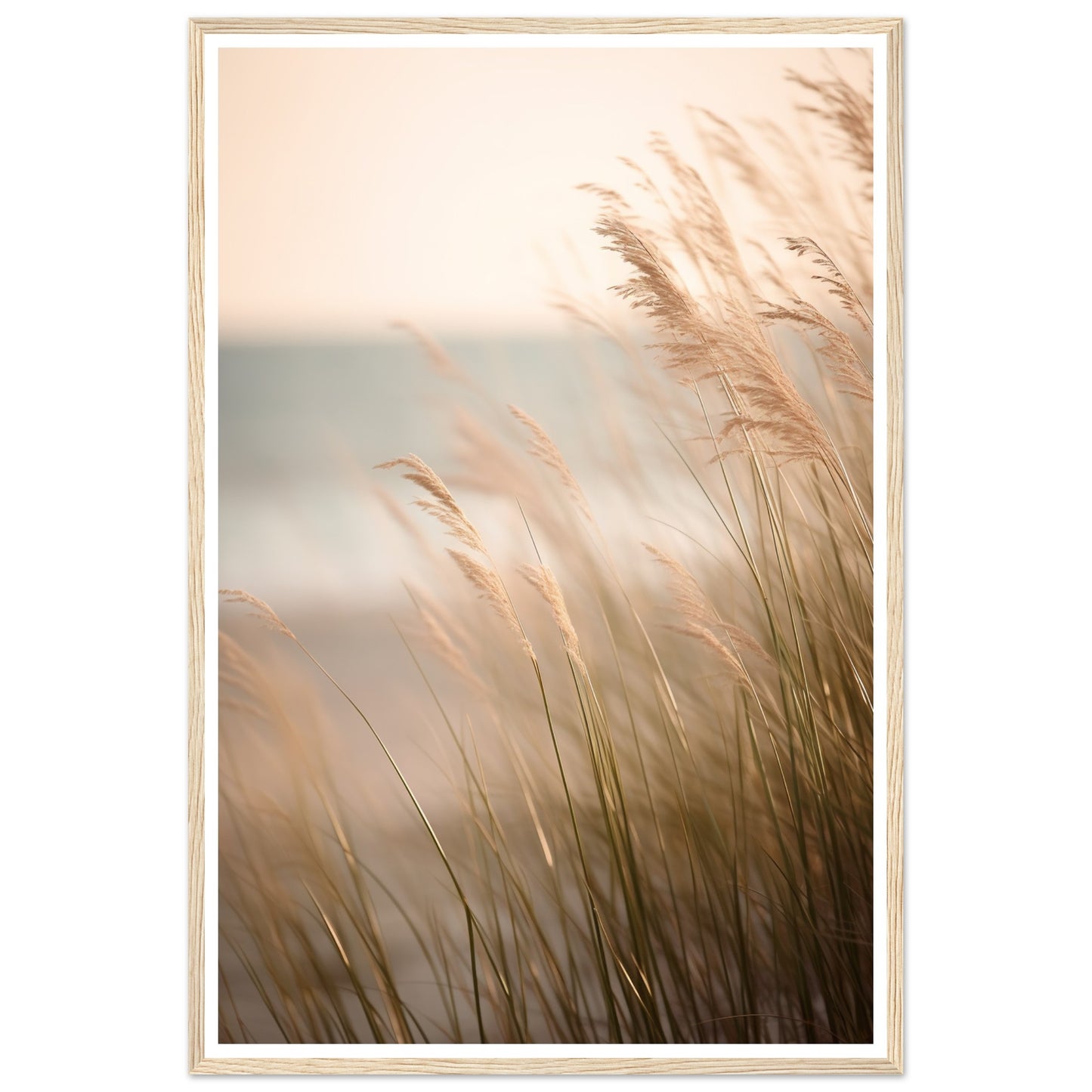 Hazy Beach Grass Close-Up Photograph Wall Art Print