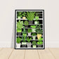 Vibrant Green House Plants in Monochrome Pots Wall Art Print