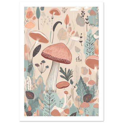 Enchanted Mushrooms Earthly Floral Abstract Wall Art Print