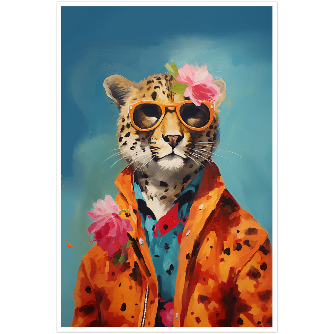 Cheetah in Floral Attire Wall Art Print