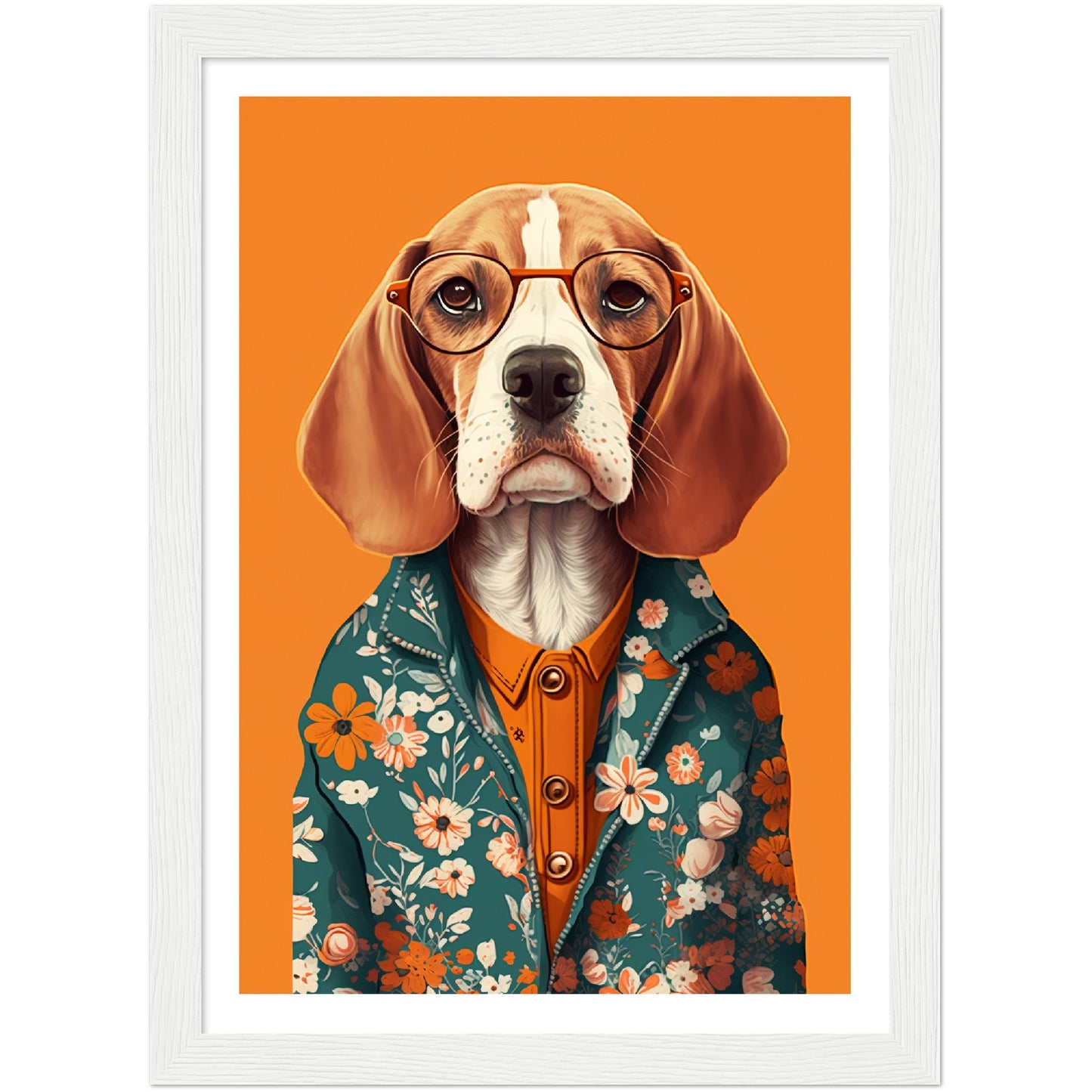 Fashionable Floral Beagle Dog Illustration Wall Art Print