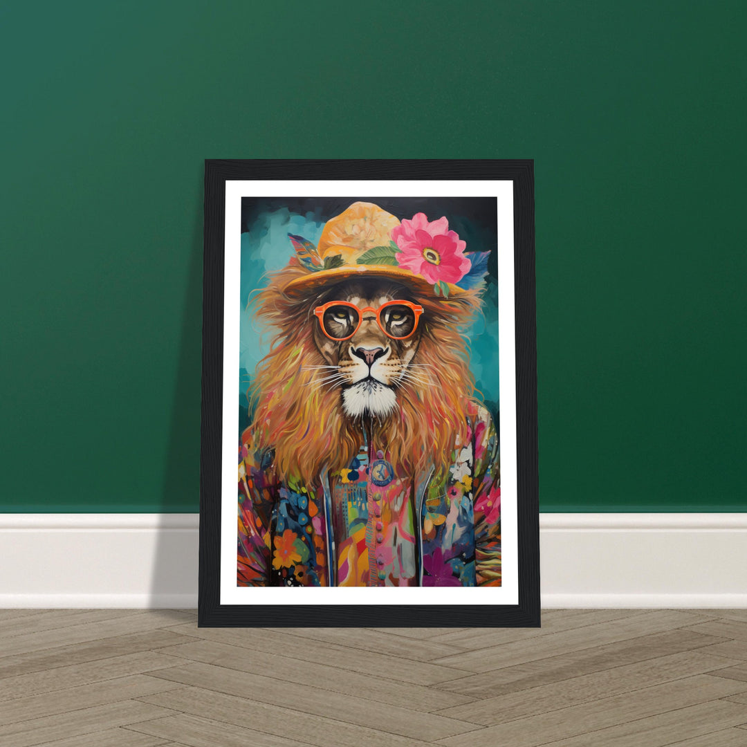 Flower Power Hippy Lion Wall Art Print