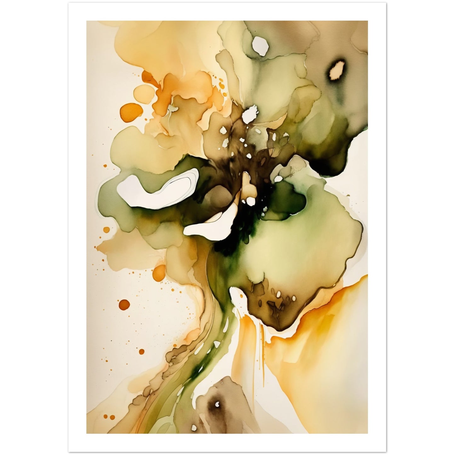 Nature's Analogous Symphony - Olive & Orange Watercolours Wall Art Print