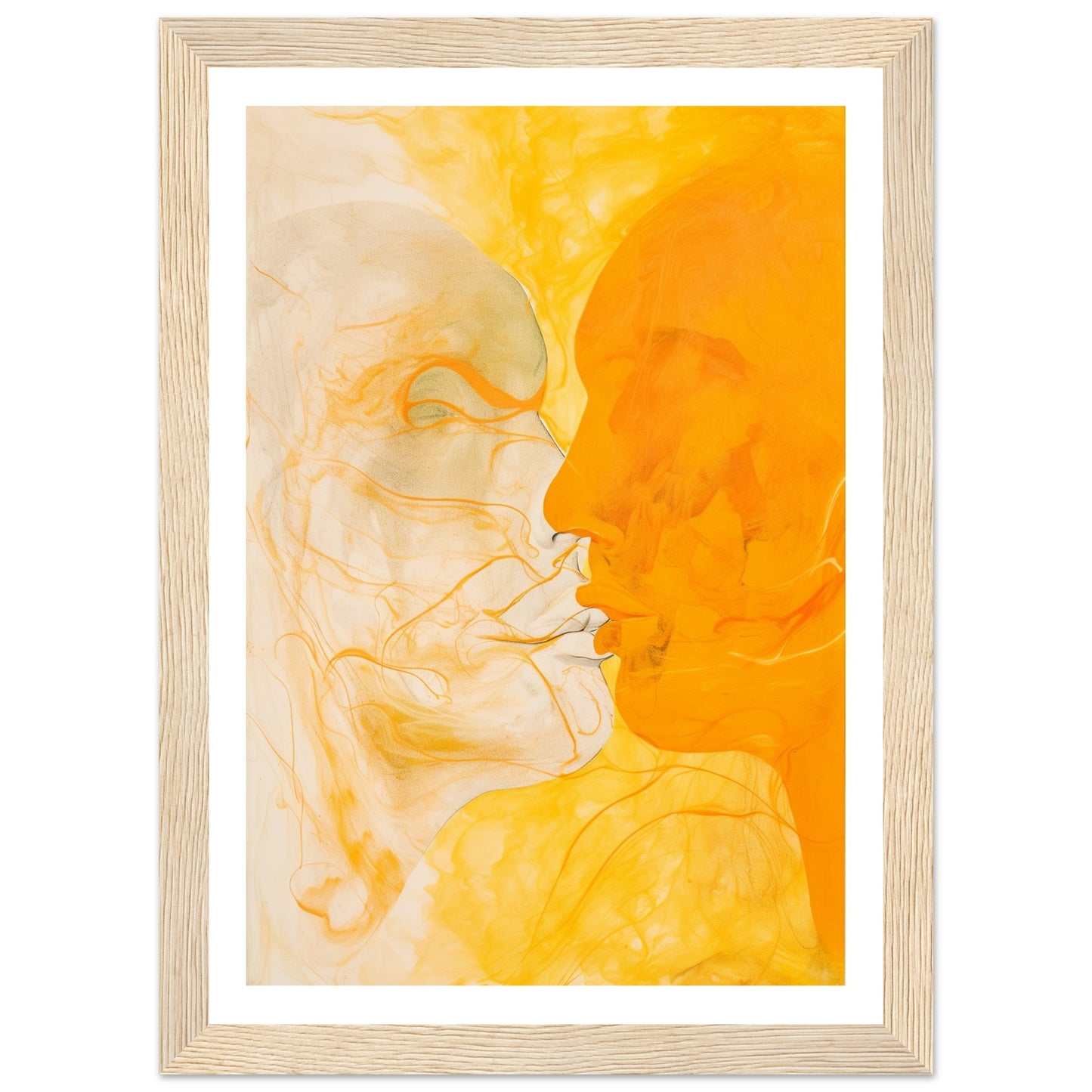 Couple Kissing Orange and Yellow Painting Wall Art Print