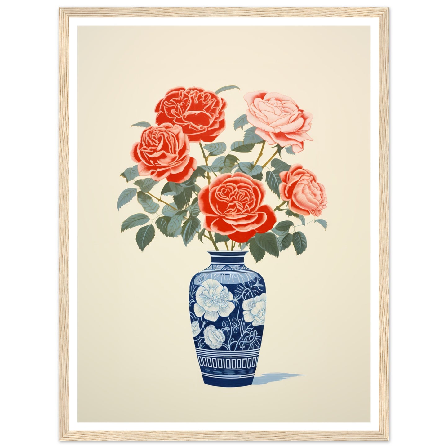 Elegant Roses in Blue Vase Wall Art Print