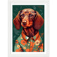 Floral Dachshund Dog Illustration Wall Art Print