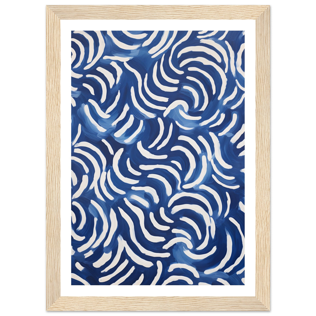 Blue Abstract Zig Zags Swirls & Curls Pattern Wall Art Print