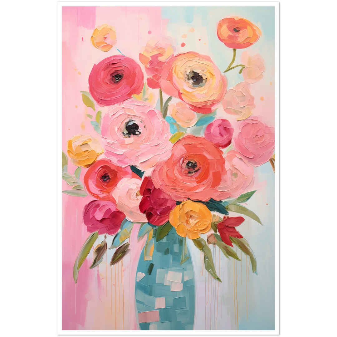 Vibrant Blooming Pink Flowers Wall Art Print