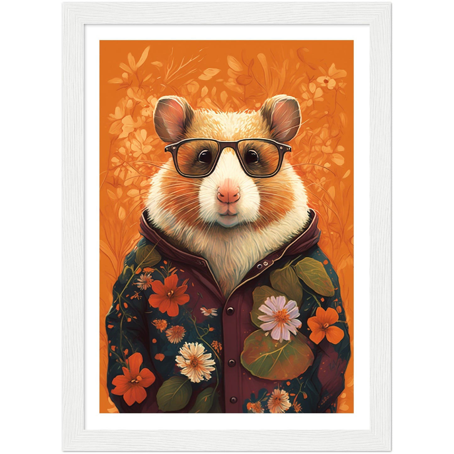 Floral Fashionista Hamster Illustration Wall Art Print