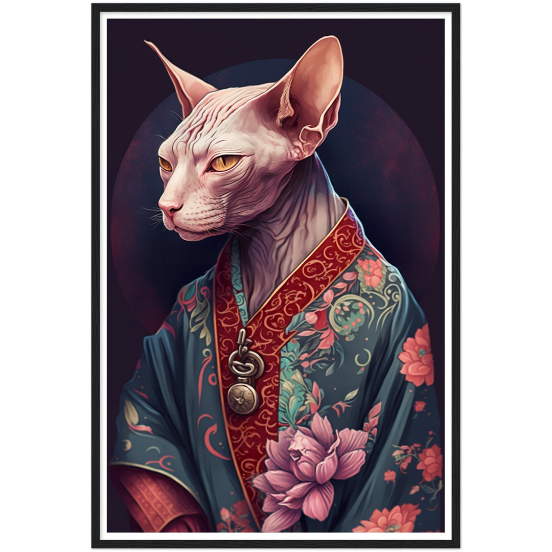 Sphynx Cat Wearing Japanese Kimono Wall Art Print