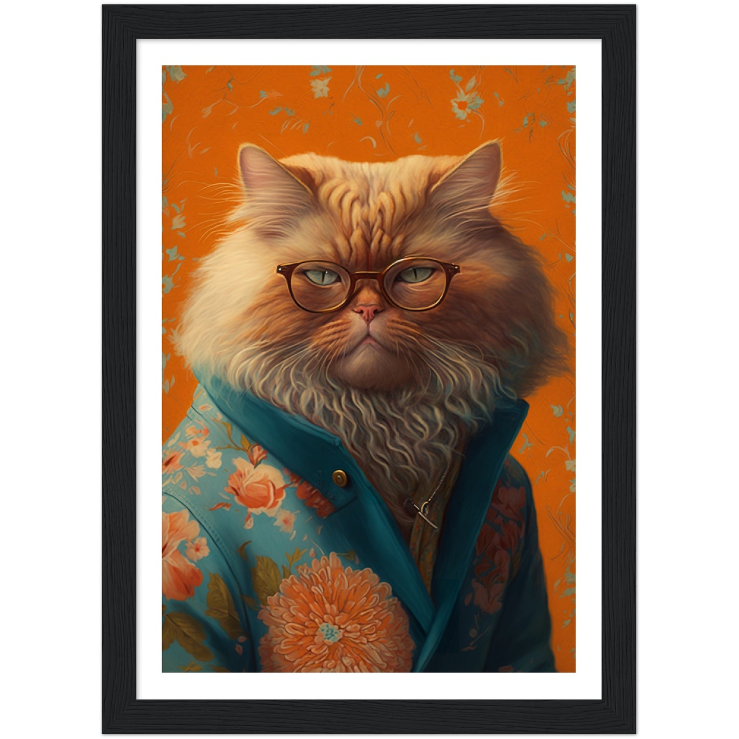 Floral Persian Cat Portraiture Wall Art Print