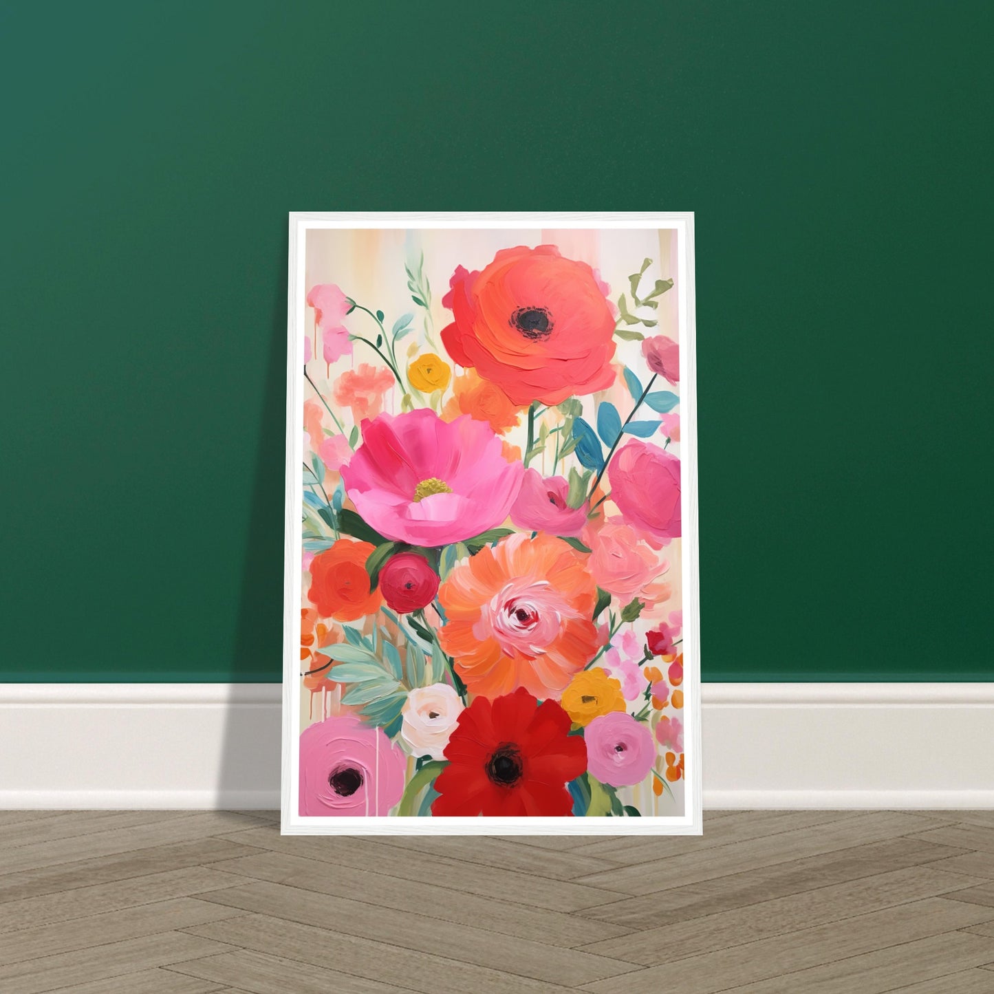 Joyful Blooming Abstract Flowers Painting Wall Art Print