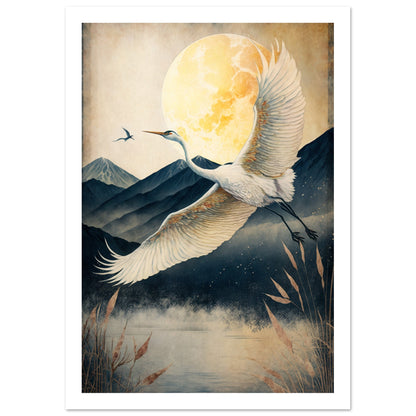 Japanese Inspired Crane Flight Wall Art Print