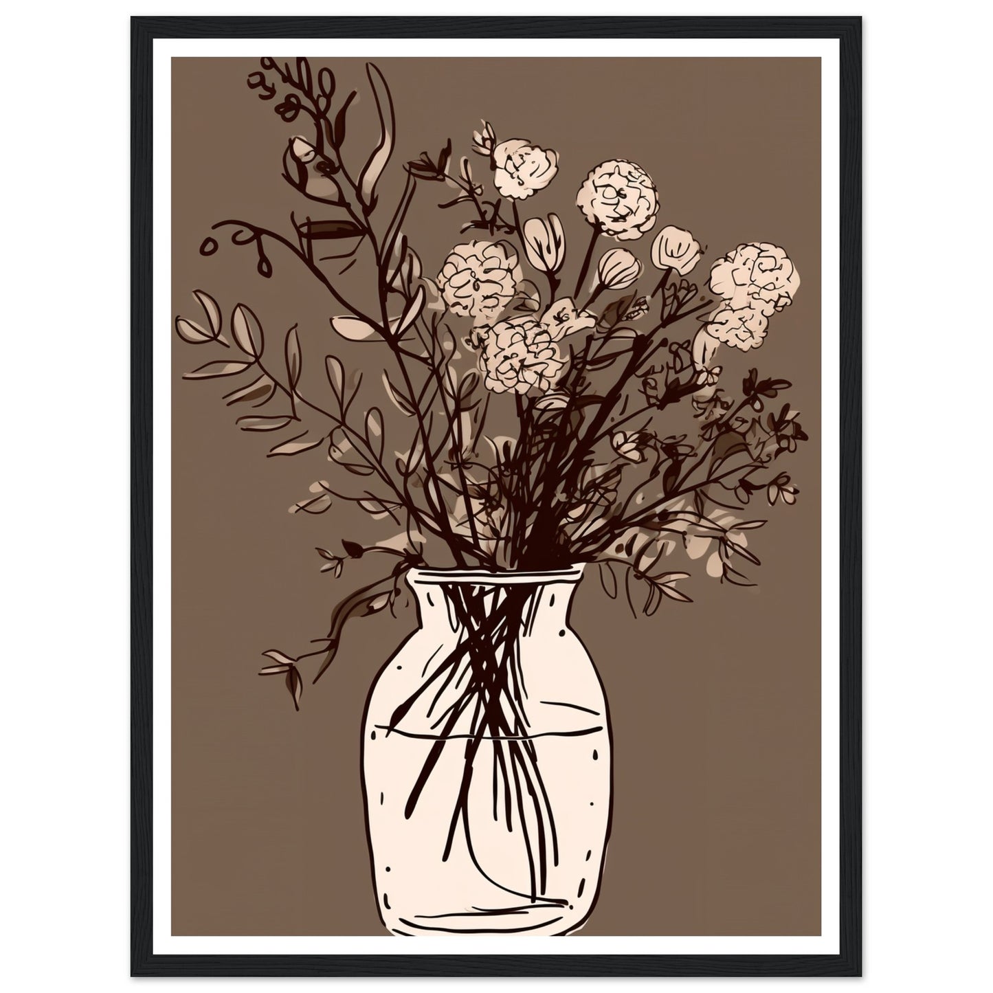 Minimalist Cottagepunk Flower Bouquet Sketch Wall Art Print