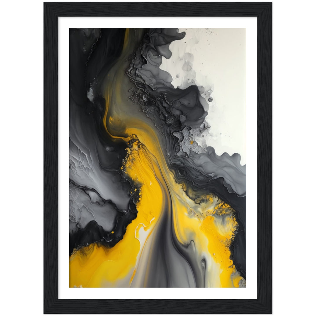 Organic Depths - Grey & Yellow Abstract Painting Wall Art Print