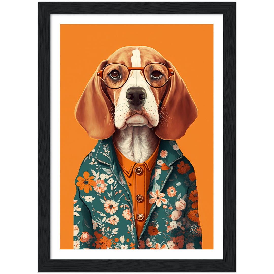 Fashionable Floral Beagle Dog Illustration Wall Art Print