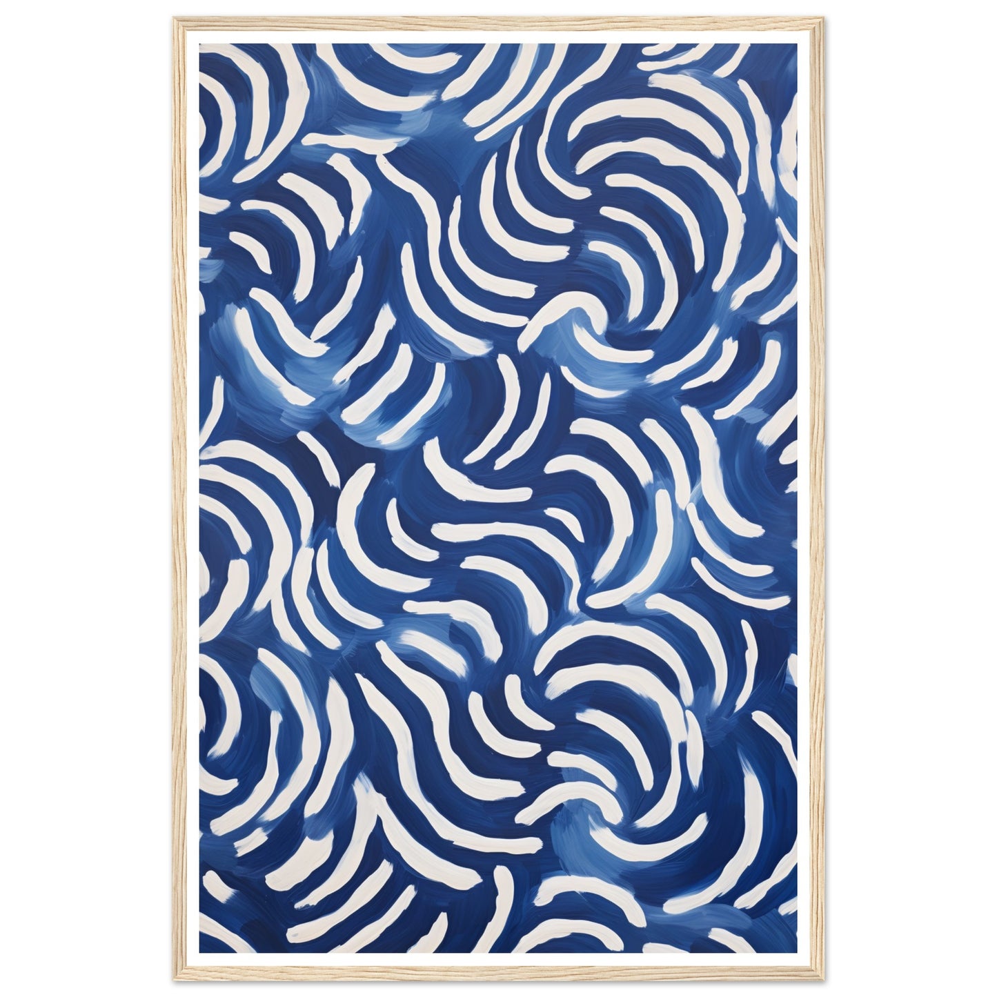 Blue Abstract Zig Zags Swirls & Curls Pattern Wall Art Print