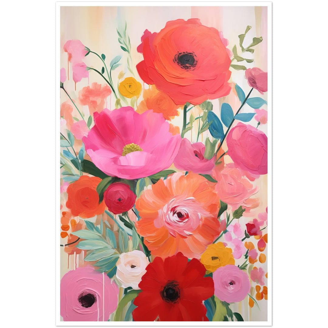 Joyful Blooming Abstract Flowers Painting Wall Art Print