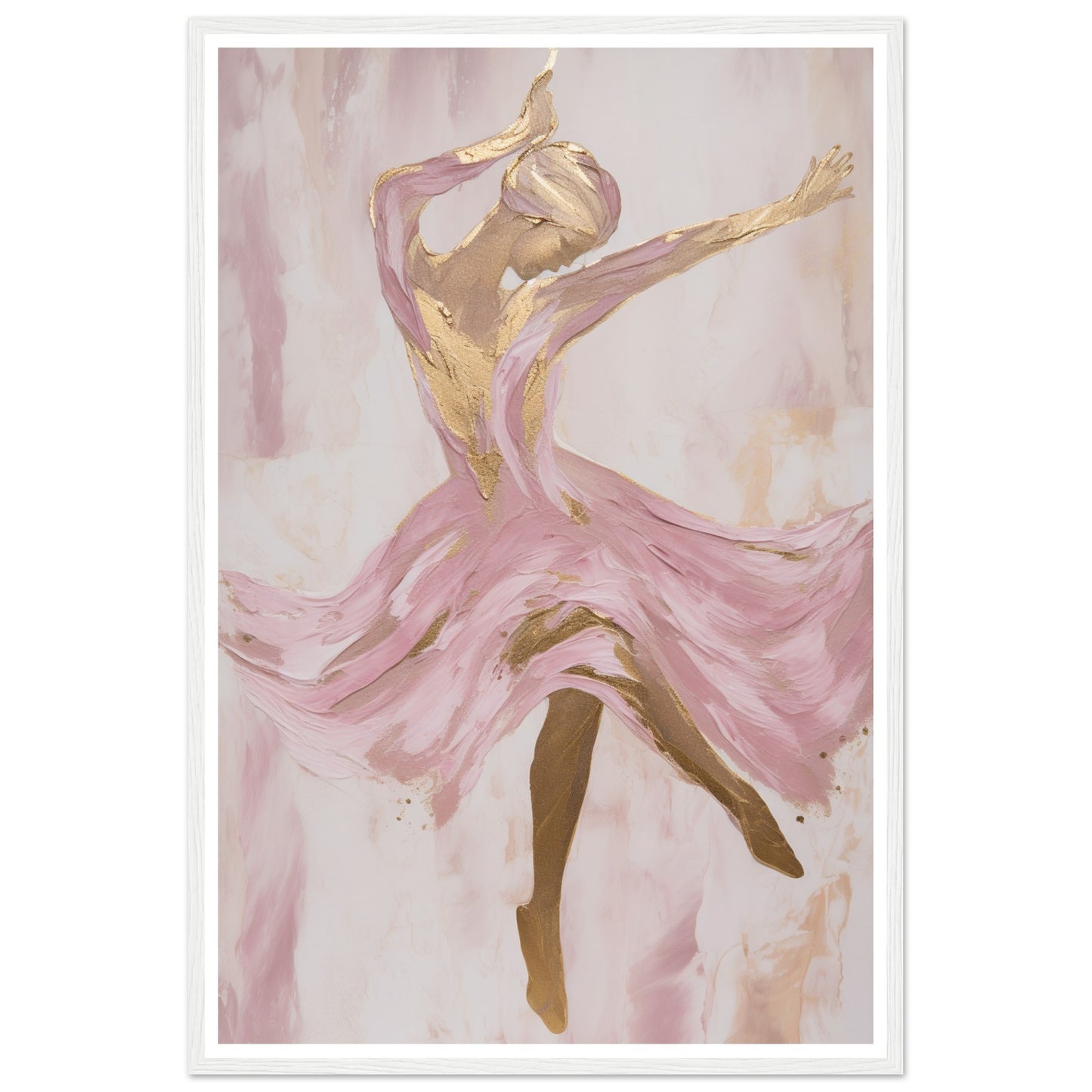 Fluid Ballet Dancer in Pink and Gold Wall Art Print