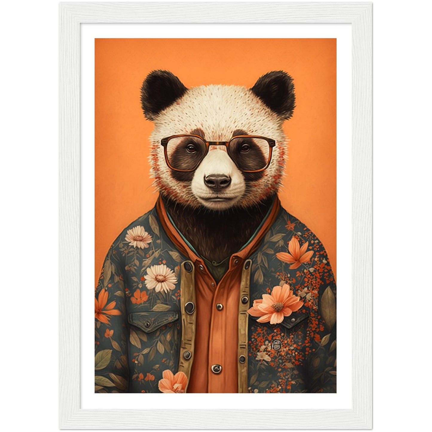 Panda Illustration Floral Fashionista Wall Art Print