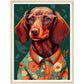 Floral Dachshund Dog Illustration Wall Art Print