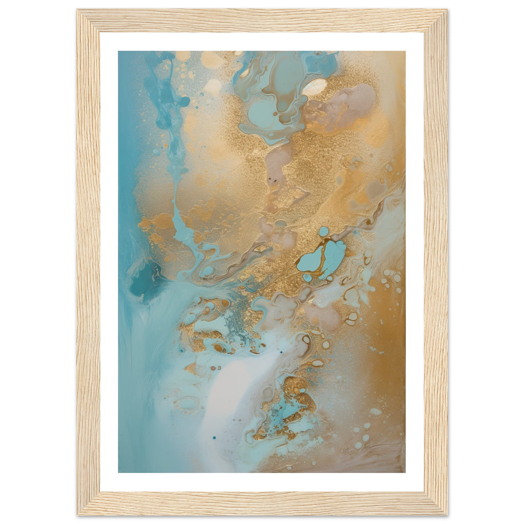 Melted Waves of Blue and Bronze Shimmer Abstract Painting Wall Art Print