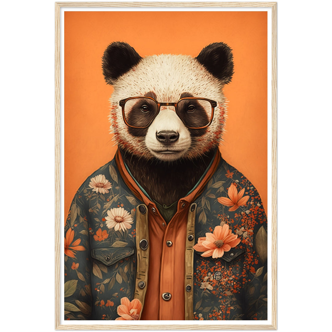 Panda Illustration Floral Fashionista Wall Art Print