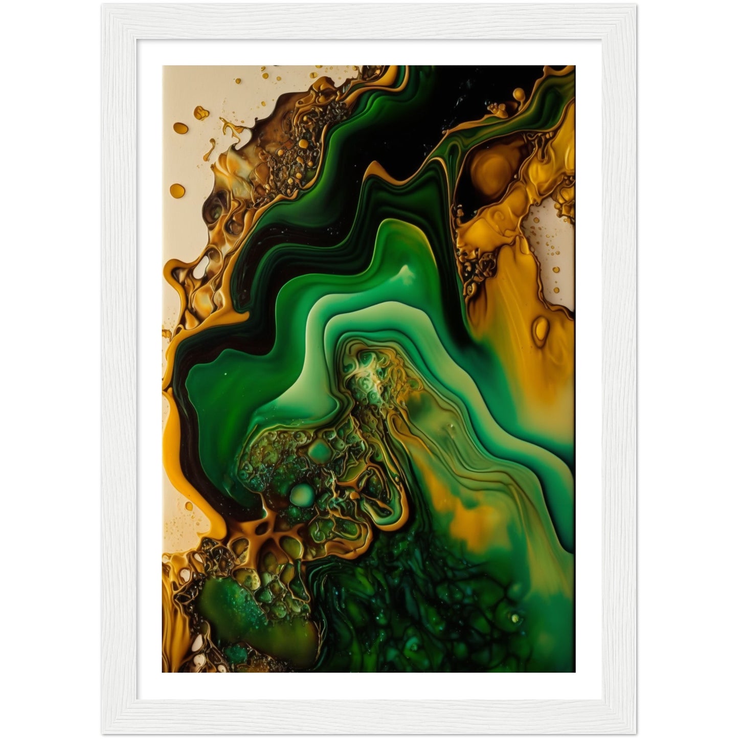 Organic Depths: Green & Brown Painting Wall Art Print