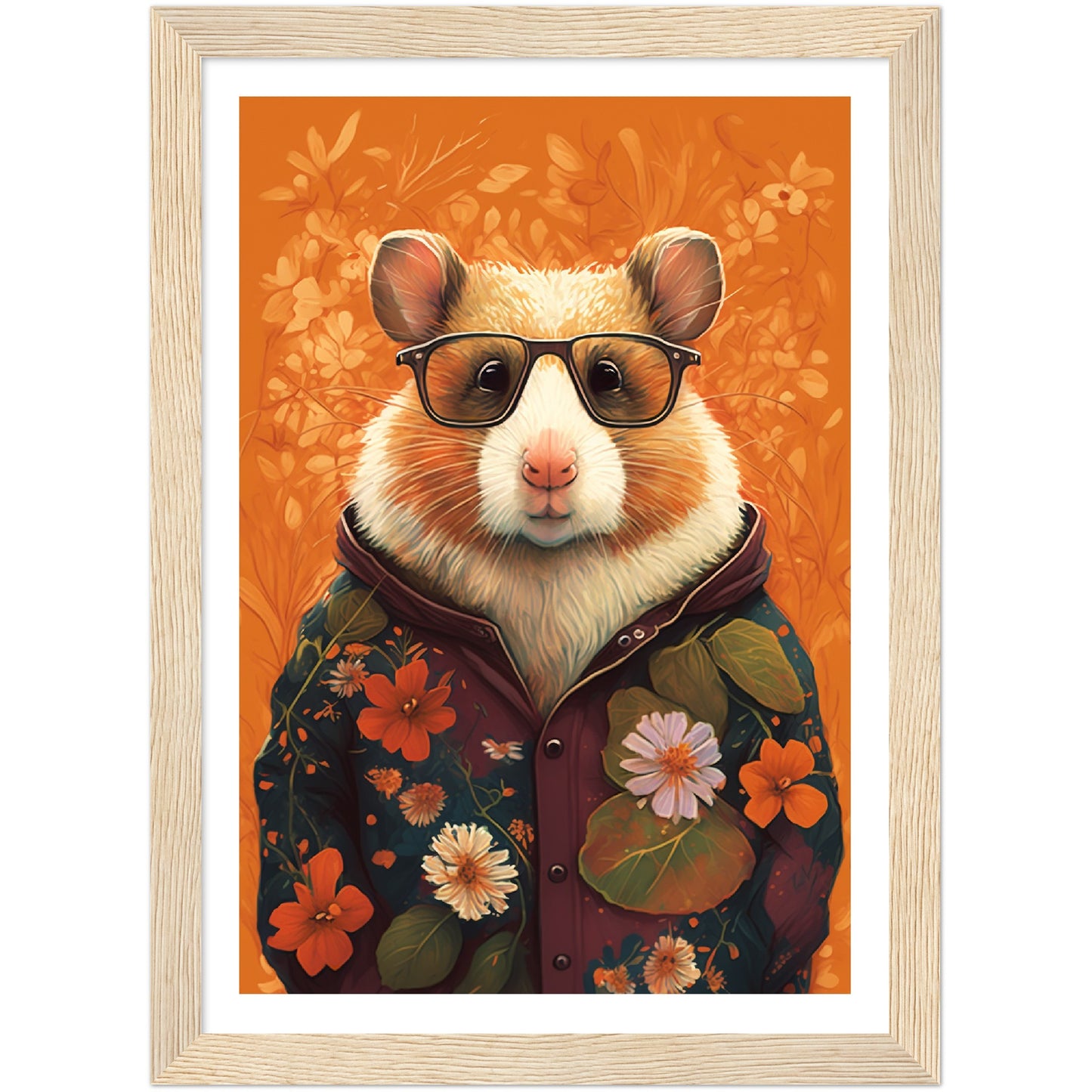 Floral Fashionista Hamster Illustration Wall Art Print