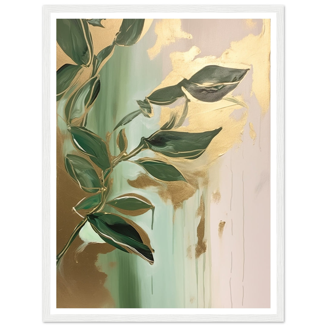 Golden Botanical Fluid Leaf Symphony Wall Art Print